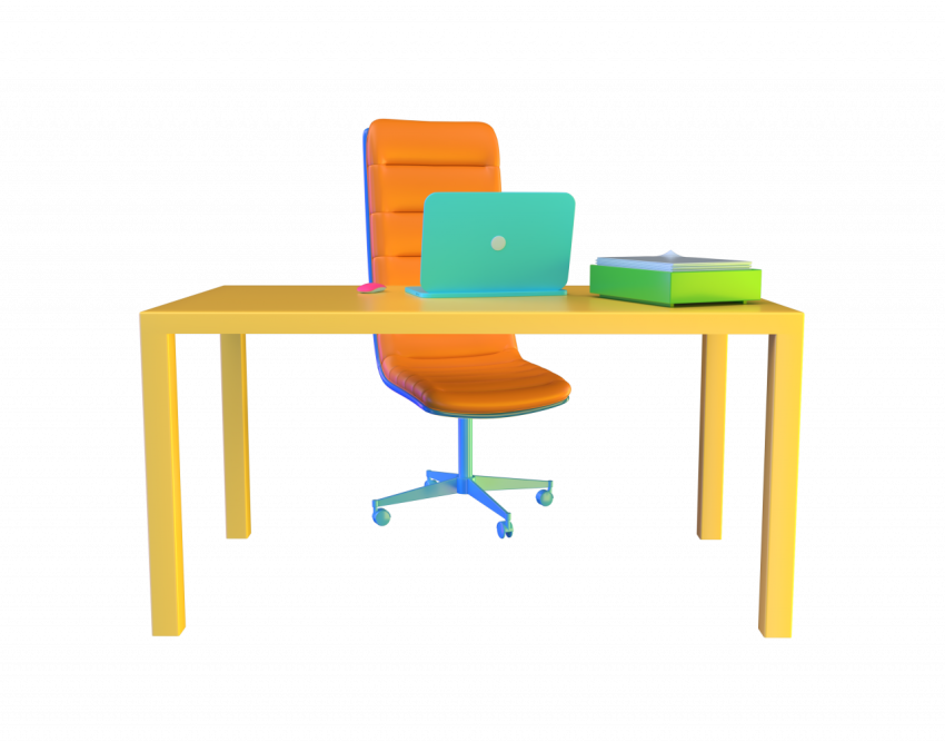 Office Table and Chair - 3D image