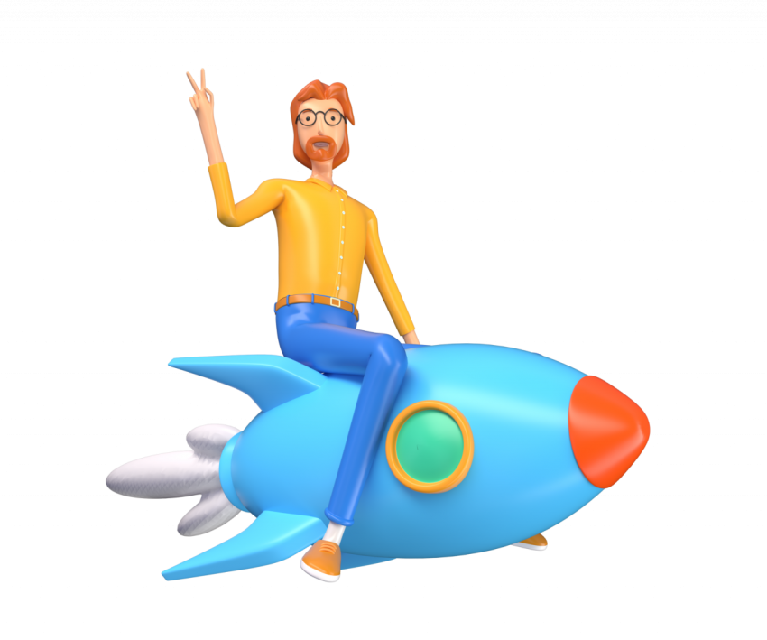 Businessman on a rocket - 3D image