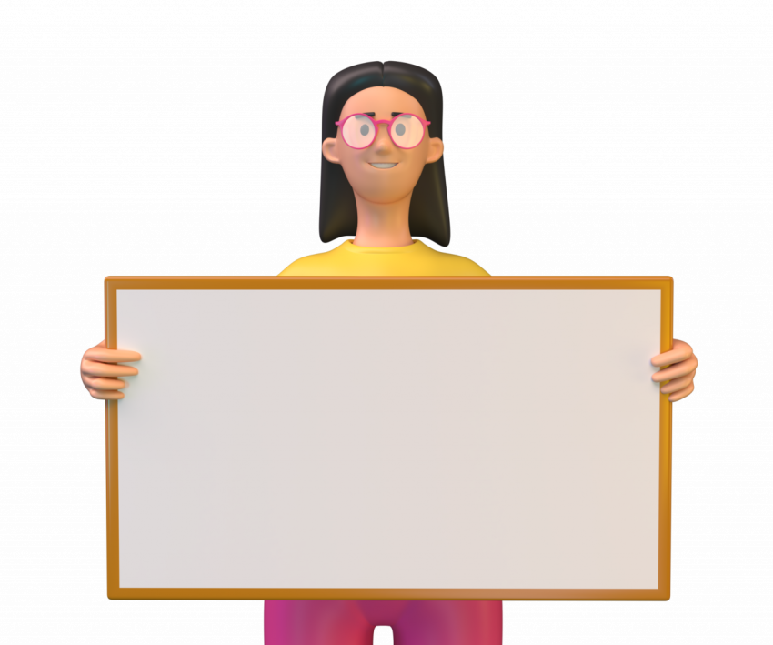 Lady holding white board - 3D image