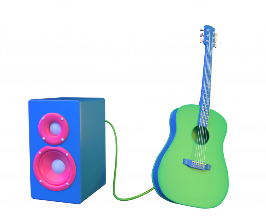 Guitar and a speaker - 3D image