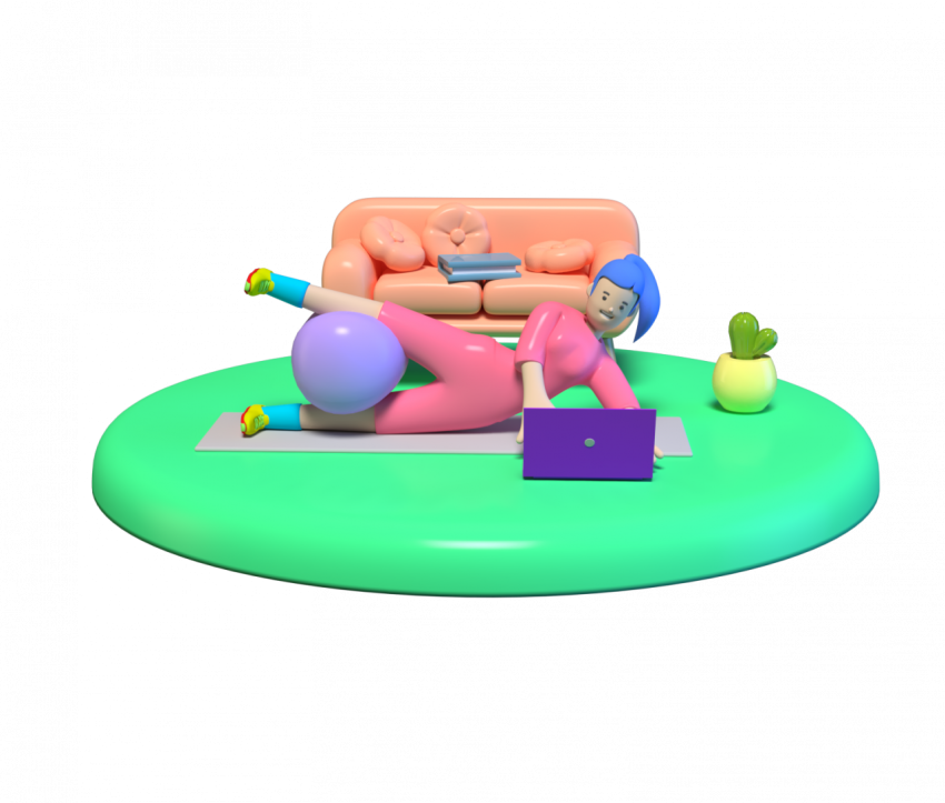 Woman doing yoga while working - 3D image