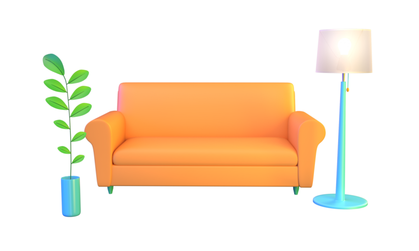 Sofa with a vase and a lamp - 3D image