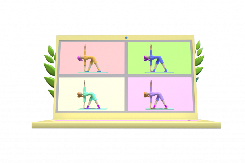 Online Yoga on video Conference - 3D image