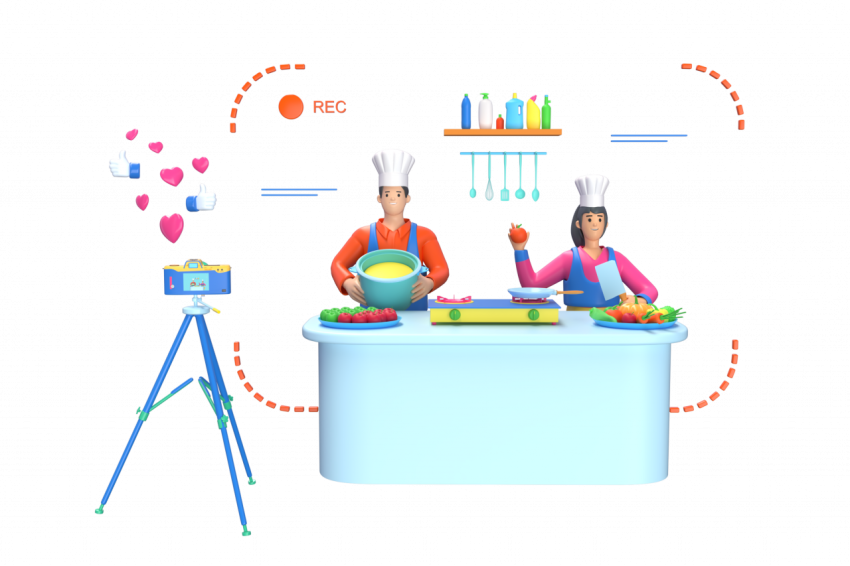 Online cooking show - 3D image