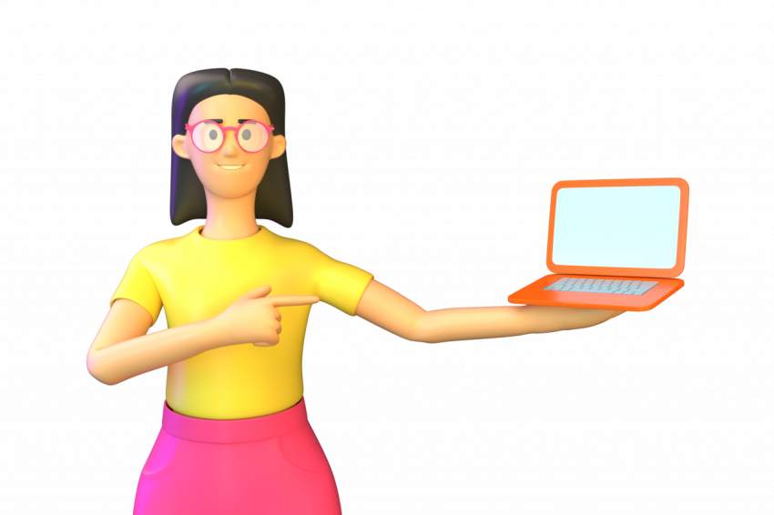 Employee showcasing laptop - 3D image