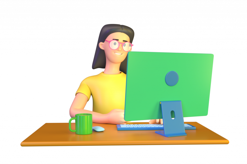 Lady working in the office - 3D image