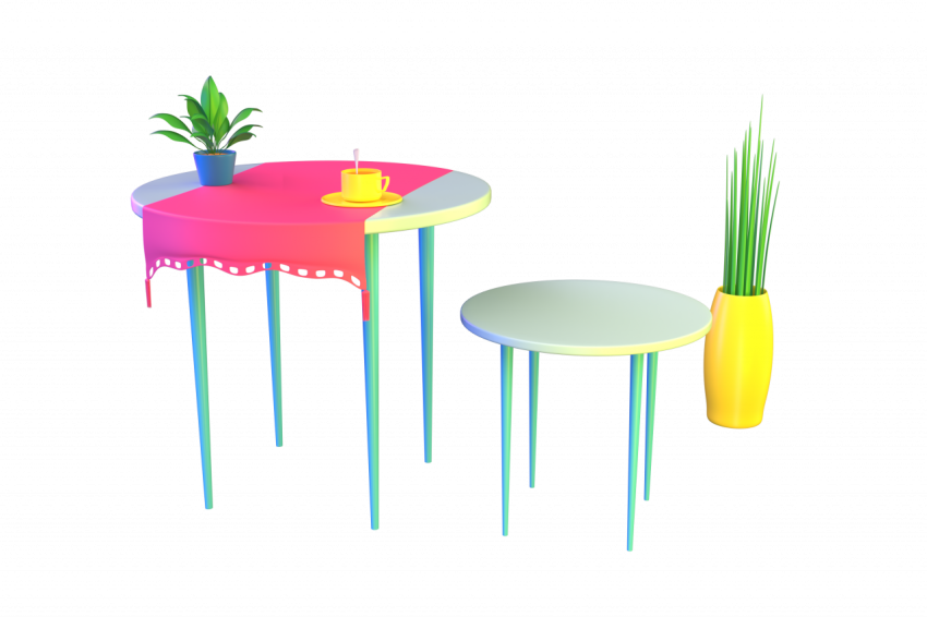 Two tables with plants - 3D image