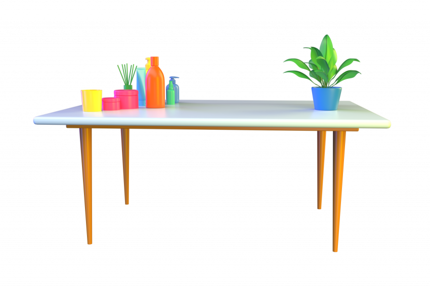 Table with plants - 3D image