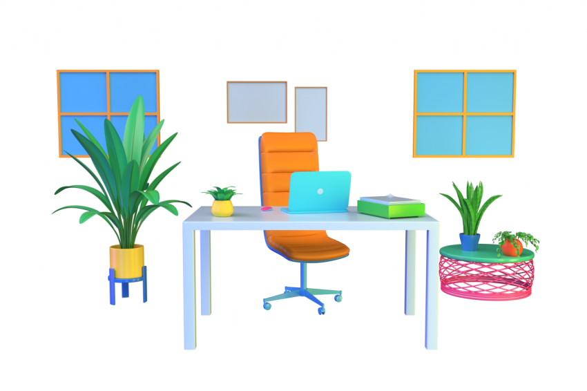 Neat home office arrangement - 3D image