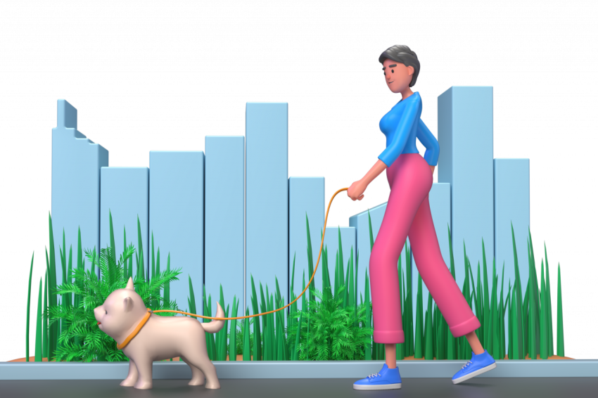 Walking with Dog - 3D image