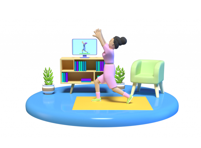 Woman Getting Online Yoga and Meditation Lessons - 3D image