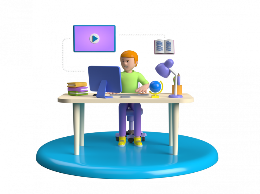 Boy attending online classes - 3D image