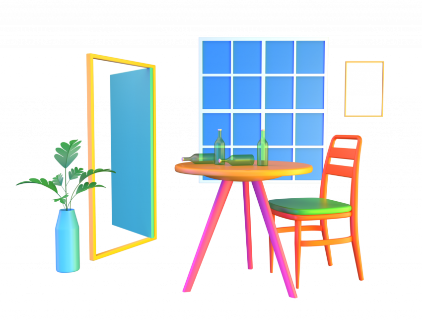 Neat room arrangement - 3D image