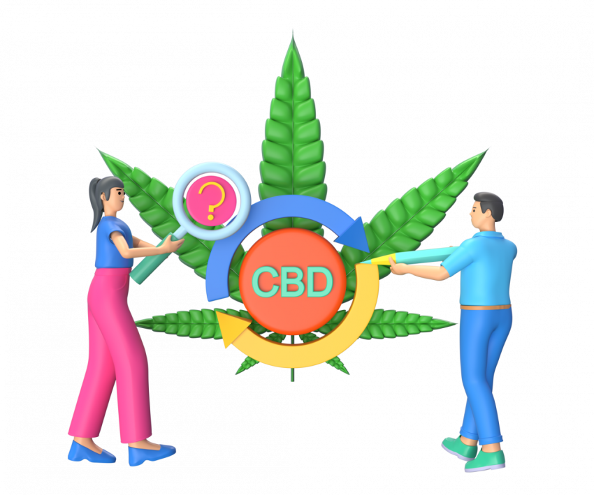 Scientists doing research on hemp plant - 3D image
