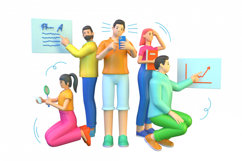 Business team working in different departments - 3D image