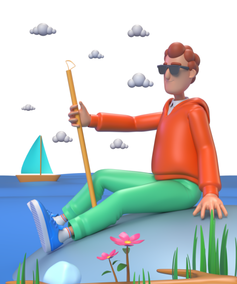 Blind Person with Staff - 3D image