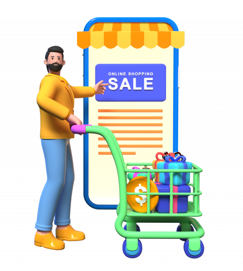 Shopping at an online store - 3D image