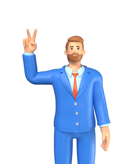 Businessman Showing Victory Sign - 3D image