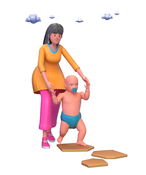 Dad or Mom playing with kids - 3D image