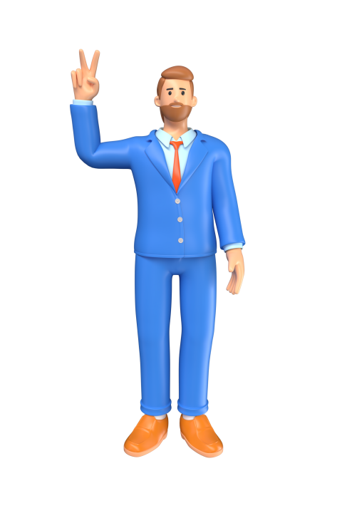 Businessman Standing with victory Sign - 3D image