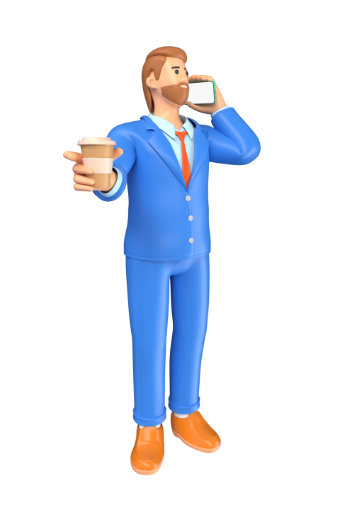 Businessman on a call with a drink - 3D image