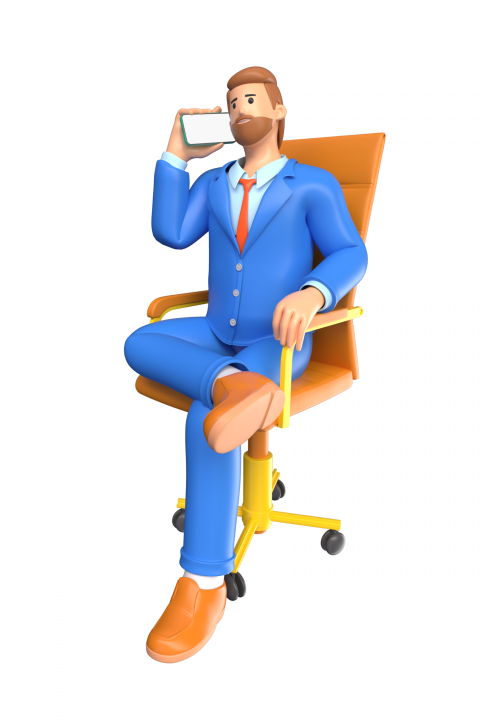 Businessman talking on phone while sitting - 3D image