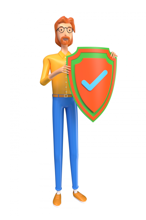 Businessman with a security shield - 3D image