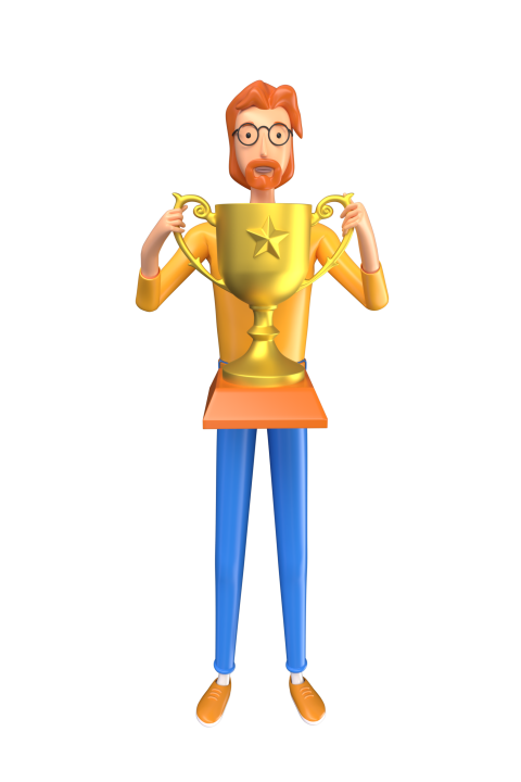 Businessman with a trophy - 3D image
