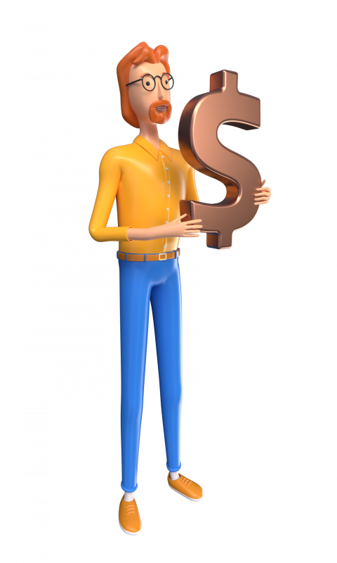 Businessman holding a dollar sign - 3D image