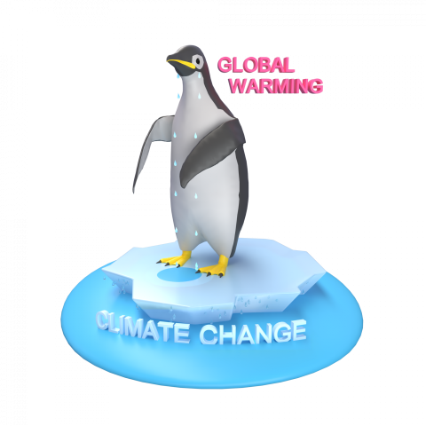 Global warming effects on animals - 3D image