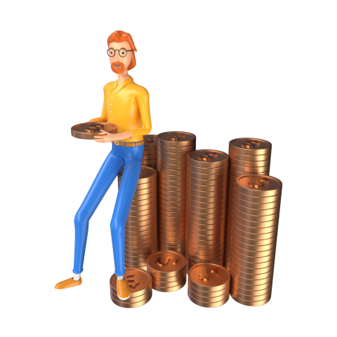 Businessman counting profit - 3D image