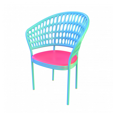 Wicker chair with cushion - 3D image